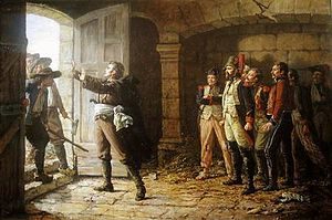 D'Elbée protégrant les soldats républicains après la bataille de Chemillé.