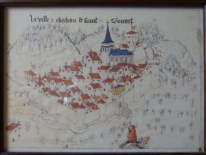 « La ville et château de Saint-Bonnet », dessin extrait de Guillaume Revel, Armorial du Forez