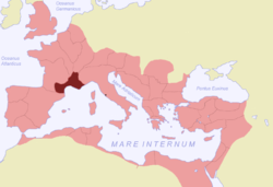 La Gaule narbonnaise (en rouge) en 116 ap J.-C.